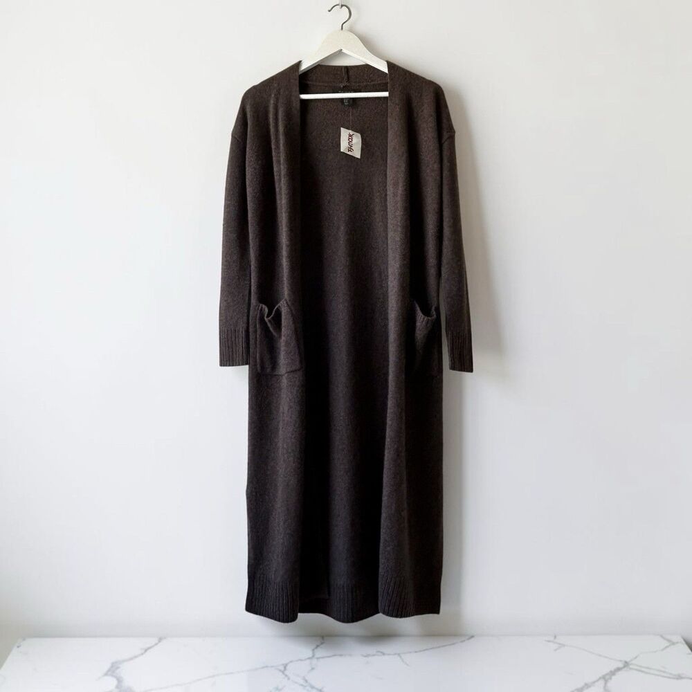NWT TAHARI 2 Pocket 100% Cashmere Brown Duster Cardigan Size XS Soft Luxurious